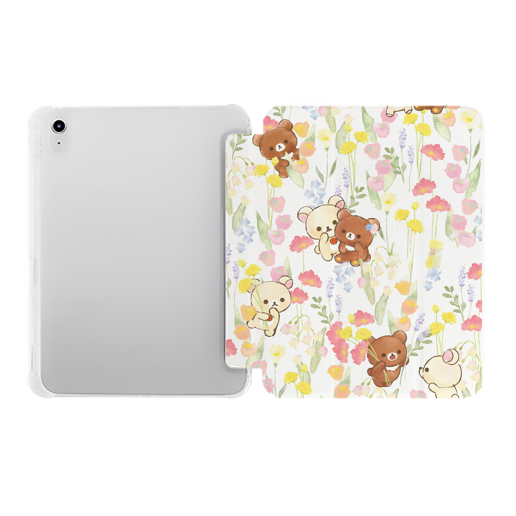 （画像用） リラックマ リラックマ キイロイトリ Rilakkuma Korilakkuma Kiiroitori IPad ケース ペン収納付き 三つ折りスタンド PUレザー×シリコン 対応機種9.5/10.5/10.9インチ